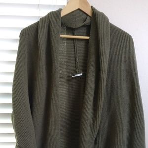 Olive Green Cardigan Batwing Sweater